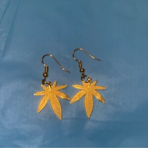 Handmade golden pot leaf earrings